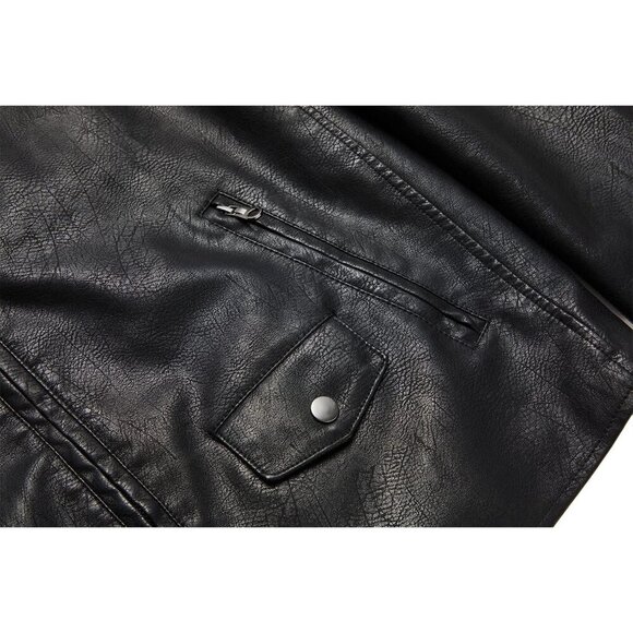 🆕 Men Black Stand Collar Leather Jacket Motorcycle Lightweight Faux Outwear - Picture 8 of 8